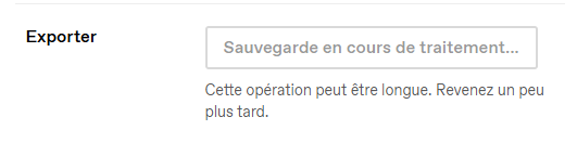 Capture d'�cran de la fen�tre d'exportation de Tumblr. Un cadre affiche le texte : sauvegarde en cours de traitement.